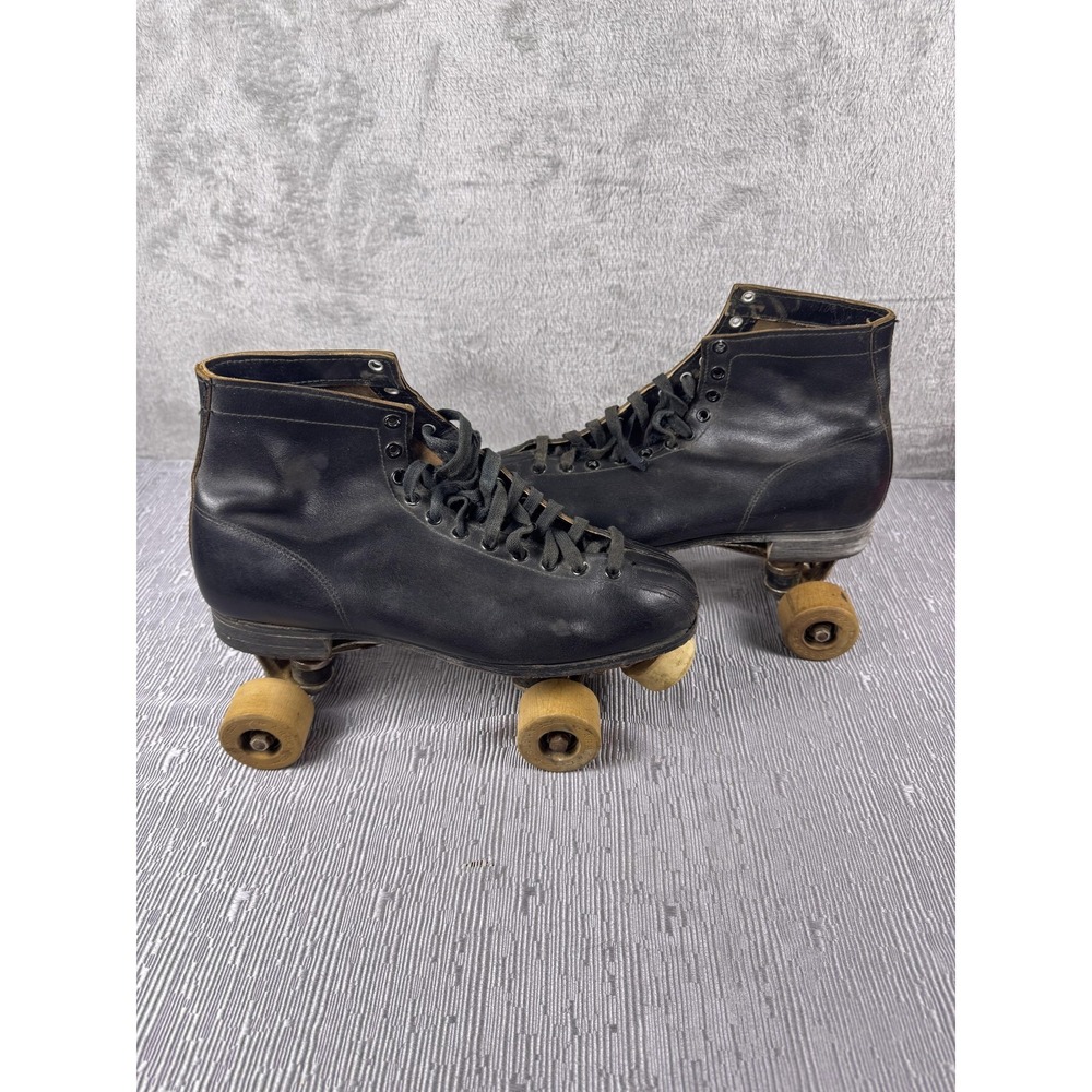 Vintage Chicago Mens Rink Roller Skates Size 9 Black Leather Quad ARROW Wheels